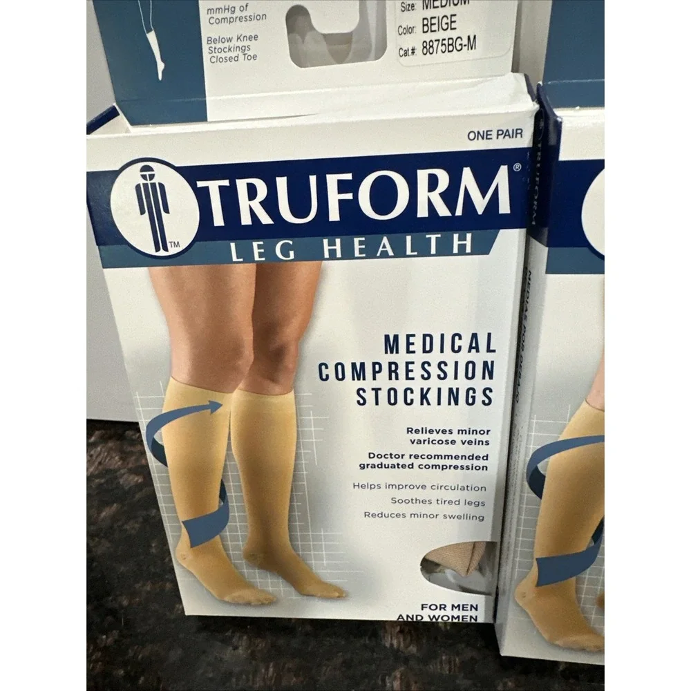 2 pair Trueform MicroFiber Medical Compression Stockings Medium Beige